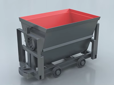 Industrial Hopper Cart Featuring Gray Body Red Interior And Wheel Frame 3d model