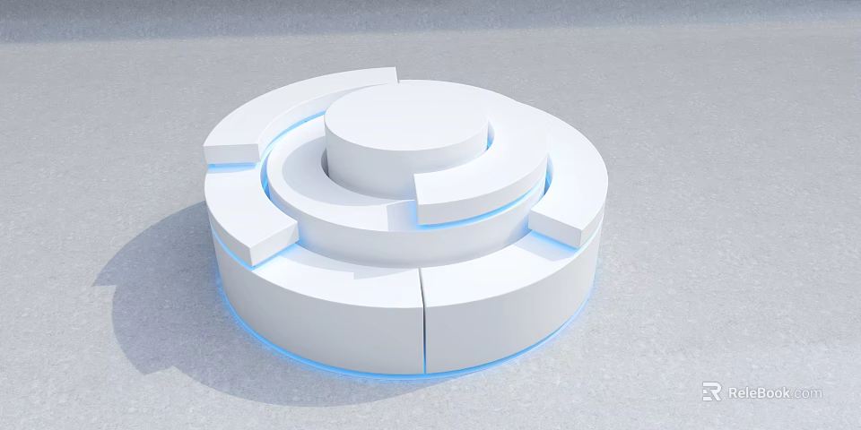 White Circular Display Shelf With Multi Tiered Structure And Blue Lighting 3d model 