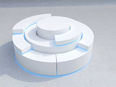 White Circular Display Shelf With Multi Tiered Structure And Blue Lighting 3d model