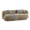 Plush Curved Linen Loveseat Sofa With Decorative Pillows And Tassel Throws For Cozy Living Room