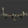 Ancient Style Stone Bridge Structure With Wooden Planks Stone Pillars And Lantern Decorations