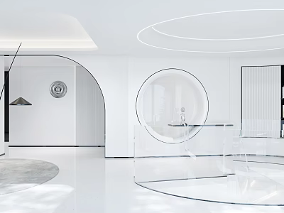 Modern Hotel Lobby Interior With White Circular Design Glass Furniture And Lighting 3d model