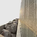 Concrete Landscape Wall With Long Textured Surface And Stone Base Lighting 3d model