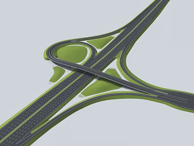 Road Infrastructure Showcasing Multi Lane Highway Interchange With Green Landscaping and Connected Lanes 3d model