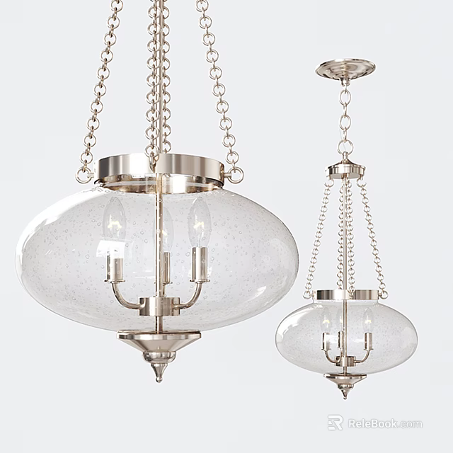 Modern Hanging Chandeliers With Clear Glass Shades And Metal Chains Design 3d model 