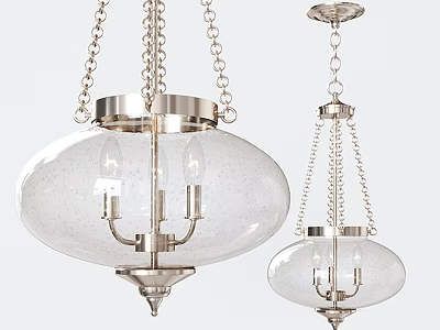 Modern Hanging Chandeliers With Clear Glass Shades And Metal Chains Design 3d model