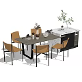 Modern Dining Table Set With Yellow Chairs Marble Sideboard And Decorative Plants 3d model