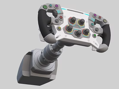 Interactive Amusement Equipment Steering Wheel With Colorful Buttons Knobs And Control Panel For Simulation 3d model