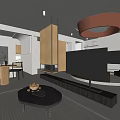 Modern Office Interior Design With Sofa Coffee Table TV And Dining Chairs