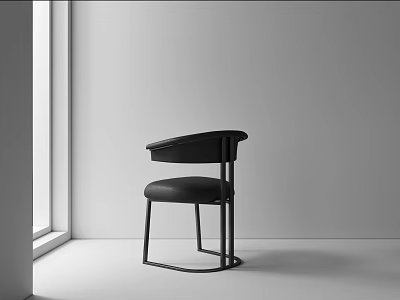 Modern Minimalist Black Dining Chair With Leather Seat And Metal Frame By The Window 3d model