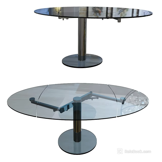Modern Round Dining Table With Glass Top And Sturdy Metal Base Design 3d model