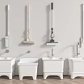 White Wall Mounted Mop Sinks With Four Units And Hanging Mops 3d model