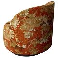 Leisure Chair with Leaf Patterned Orange Beige Fabric and Gray Cushion