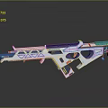 Detailed Futuristic Sci-Fi Weapon 3D Model With Geometric Patterns And White Blue Yellow Red Accents