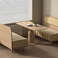 Minimalist Double Sofa In Light Wood With Table And Plant