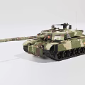 Detailed Military Camouflage Tank With Long Cannon Tracks And Armored Structure