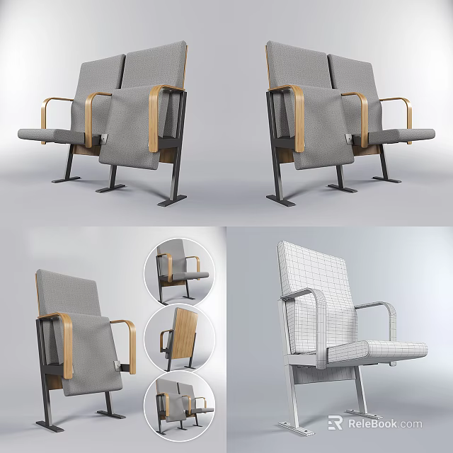 Modern Single Chair With Gray Fabric Seat Wooden Armrest Metal Frame And Comfortable Backrest 3d model 