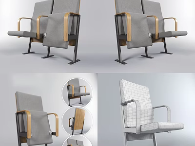 Modern Single Chair With Gray Fabric Seat Wooden Armrest Metal Frame And Comfortable Backrest 3d model