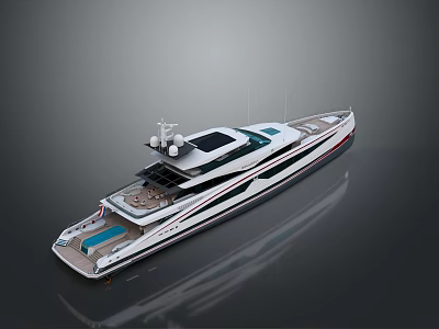 Modern Luxury Yacht Exterior with Sleek White Red Lines Spacious Deck and Calm Water Reflection 3d model