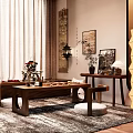Traditional Tea Room Interior With Wooden Tea Table Lantern And Floor Cushions