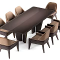 Modern Rectangular Dining Table Set With Dark Wood Top And Upholstered Chairs 3d model