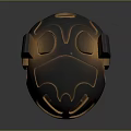 Futuristic Black And Gold Helmet With Red Eyes Horns And Carbon Fiber Texture