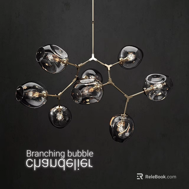 Modern Branching Bubble Chandelier with Glass Globes and Gold Metal Frame 3d model 