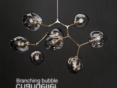 Modern Branching Bubble Chandelier with Glass Globes and Gold Metal Frame 3d model