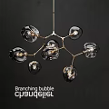 Modern Branching Bubble Chandelier with Glass Globes and Gold Metal Frame
