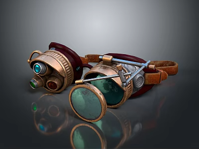 Steampunk Inspired Jewelry Goggles With Metallic Frames Leather Straps And Colored Lenses 3d model