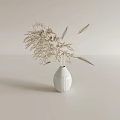 White Ribbed Ceramic Vase With Dried Grass Flowers On Light Surface 3d model