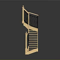 Wooden Curved Staircase Design With Black Iron Railings And Balusters
