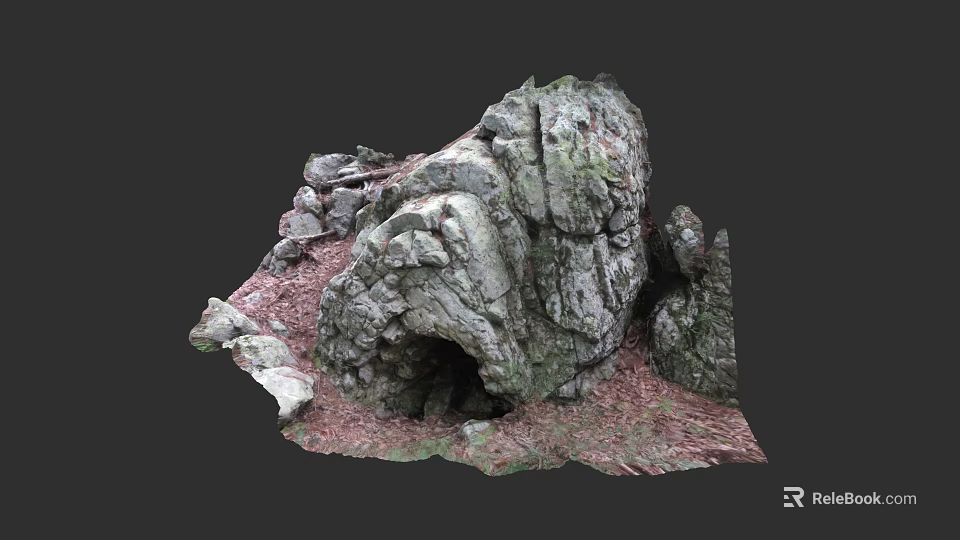Micro Terrain Model With Rocky Structure Cave And Natural Ground Cover 3d model 