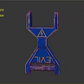Blue 3D Printed Structural Component With Triangular Pattern And EVIL Text