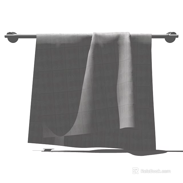 Gray Grid Patterned Towel Hanging On Metal Rod With Soft Fabric Texture 3d model 