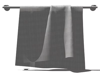 Gray Grid Patterned Towel Hanging On Metal Rod With Soft Fabric Texture 3d model