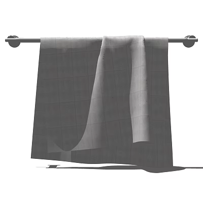 Gray Grid Patterned Towel Hanging On Metal Rod With Soft Fabric Texture 3d model