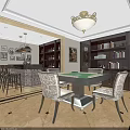 Stylish Billiard Room Interior Design With Pool Table Comfortable Seats And Elegant Lighting 3d model