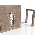 Rustic Brick Wall Structure With Broken Hole And Door Frame Design Elements 3d model