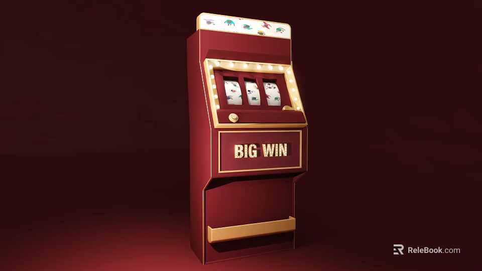 Red Slot Machine Entertainment Appliance With Gold Accents Big Win Text And Top Casino Symbols 3d model 