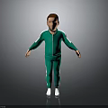 3D Character Model Wearing Green Tracksuit With White Stripes And White Shoes
