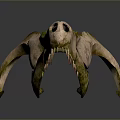 Mythical Creature Skull With Green Moss Covered Curved Horns And Sharp Teeth