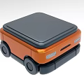 Orange And Black Industrial Equipment With Mobile Wheels And Compact Black Top Design