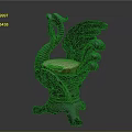 Carved Swan Shaped Sculpture Chair With Iron Base And Upholstered Seat