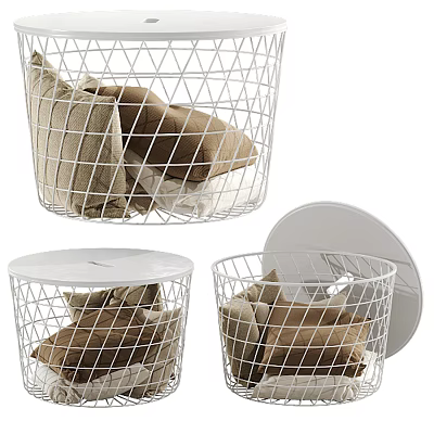 White Metal Wire Storage Baskets with Lids Modern Design for Home Organization 3d model