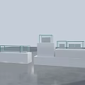 White Display Shelves With Glass Cases And Multi Level Design For Product