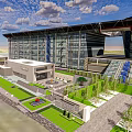 Modern Sales Office Building With Glass Curtain Walls And Landscaped Courtyard Gardens