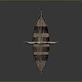 Vintage Wooden Boat With Mast Ropes And Canvas Sails On Gray Background