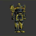 Robot Character As Mechanical Creature With Yellow Blue Armor Detailed Design And Standing Pose