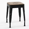Sturdy Industrial Style Stool with Wooden Seat and Black Metal Legs for Home Decor